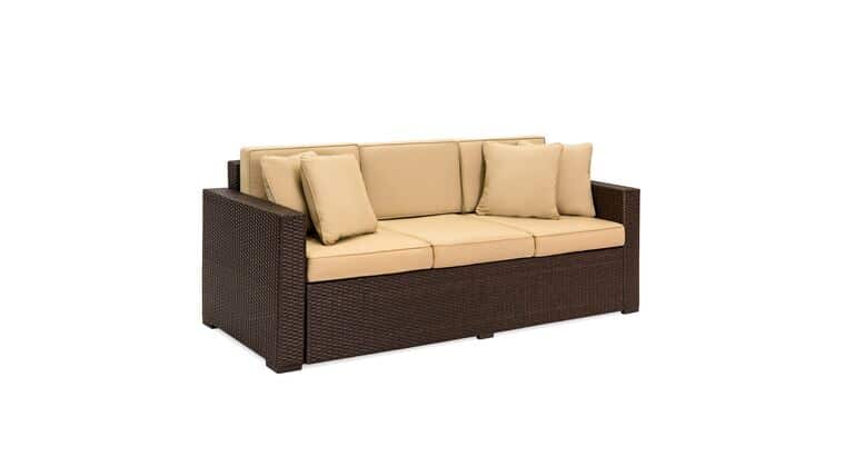 BCP Outdoor Wicker Patio Furniture Sofa 3 Seater Luxury Comfort Brown Wicker | Rental BCP Outdoor Wicker Patio Furniture Sofa 3 Seater Luxury Comfort Brown Wicker | Rental