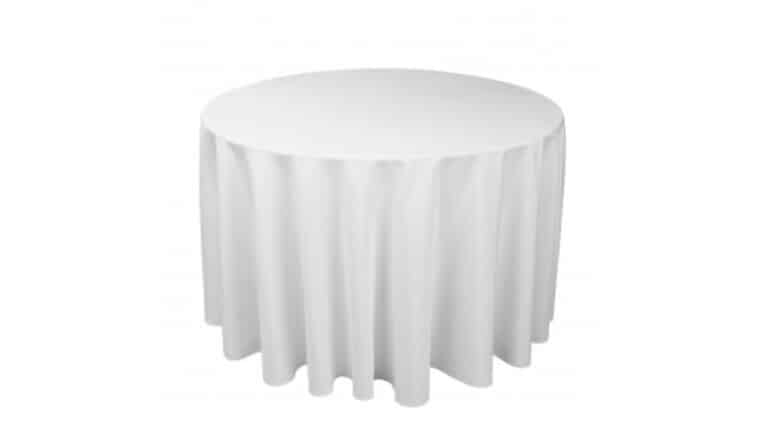Polyester 120″ Round Tablecloth – White | Rental