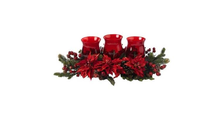 Poinsettia & Berry Triple Candleabrum | Rental