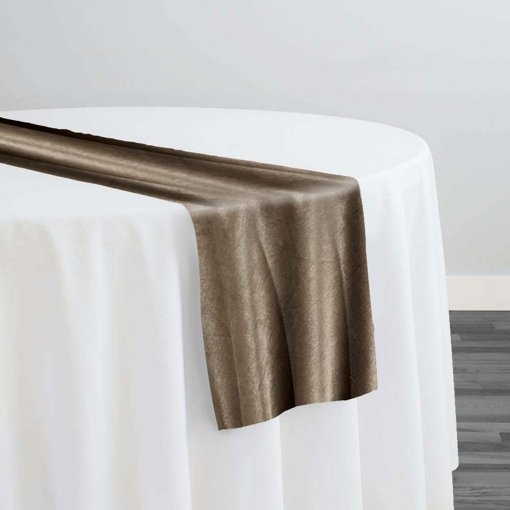 Luxury Plush Velvet Table Runner in Taupe | Rental