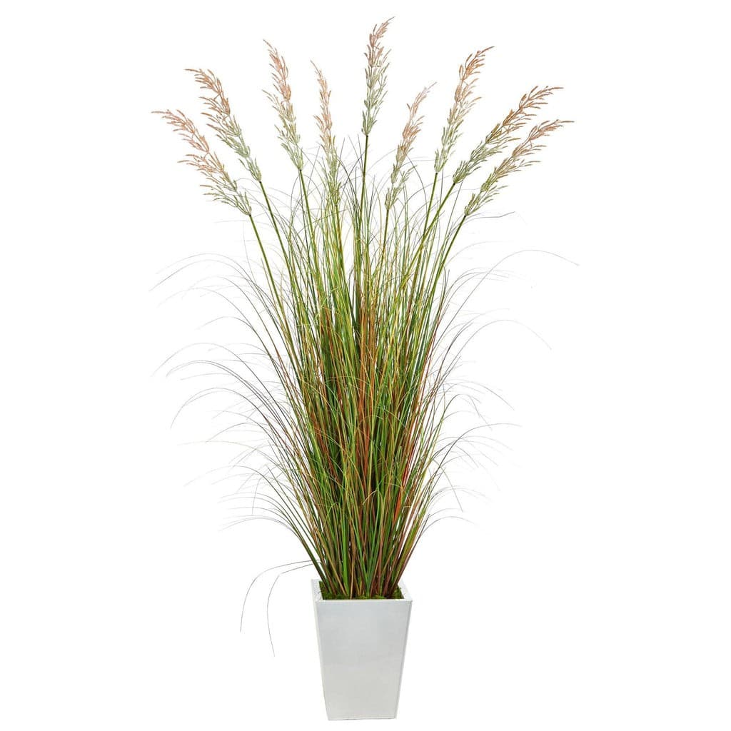 74” Grass Artificial Plant in White Metal Planter | Rental 74” Grass Artificial Plant in White Metal Planter | Rental