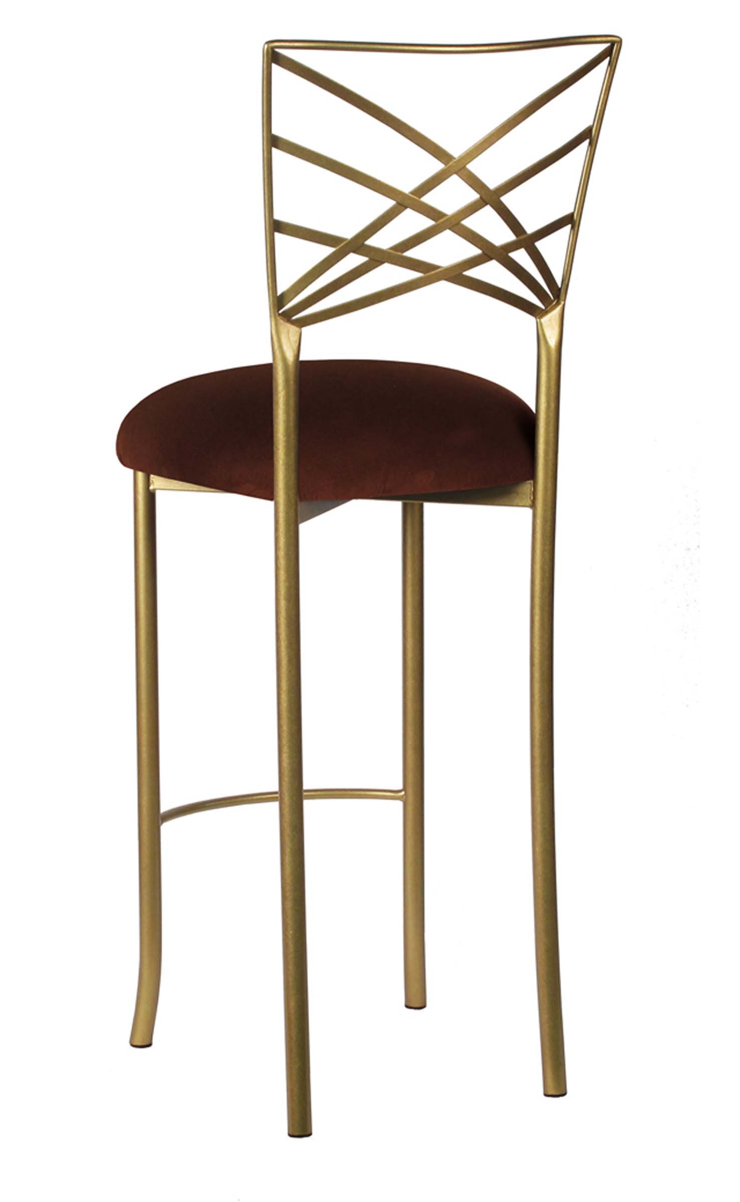 Gold Fanfare Barstool with Chocolate Suede Cushion – Chameleon Chair Collection | Rental