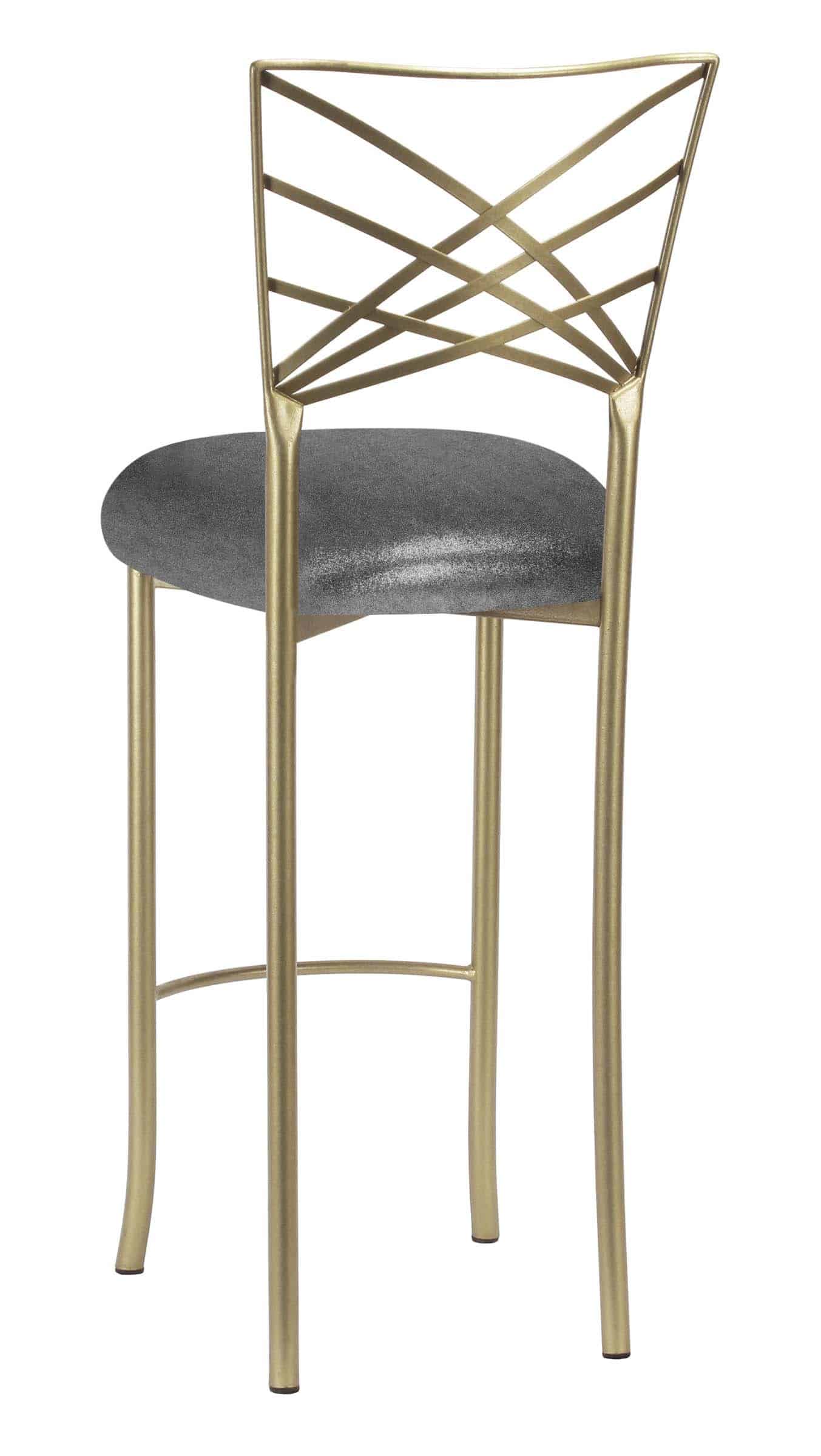 Gold Fanfare Barstool with Green Gunmetal Stretch Knit Cushion – Chameleon Chair Collection | Rental