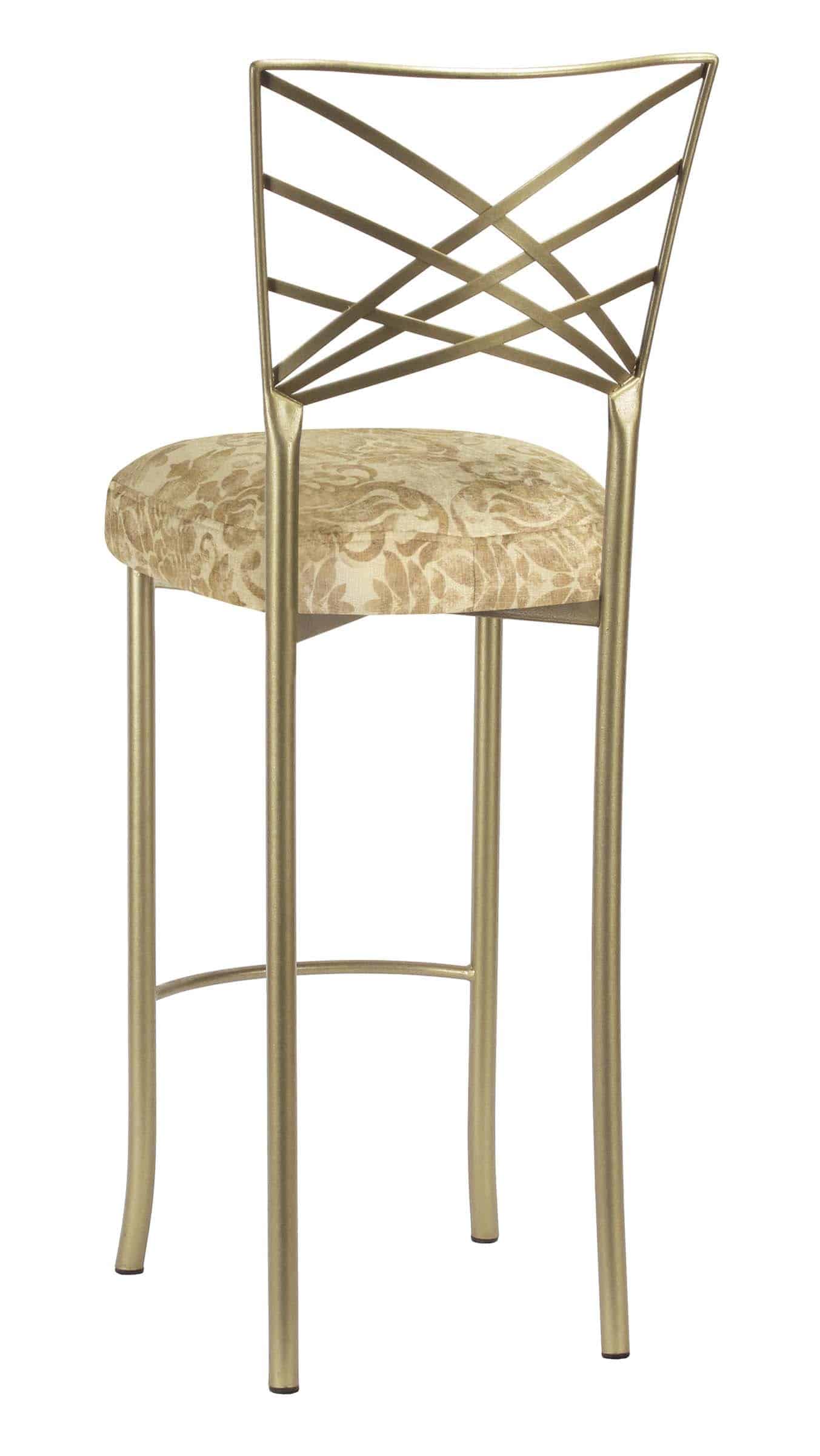 Gold Fanfare Barstool with Ravena Chenille Boxed Cushion – Chameleon Chair Collection | Rental