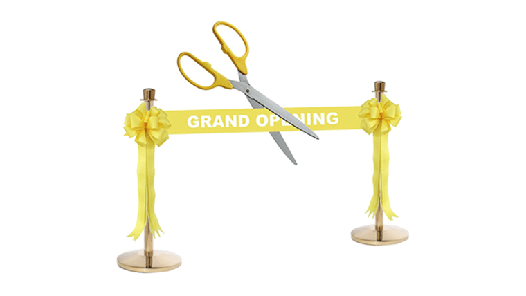 Ribbon Cutting Kit | Grand Opening Ceremony Gloss Yellow Ribbon, Scissors, Bows & Stanchions | Rental Ribbon Cutting Kit | Grand Opening Ceremony Gloss Yellow Ribbon, Scissors, Bows & Stanchions | Rental