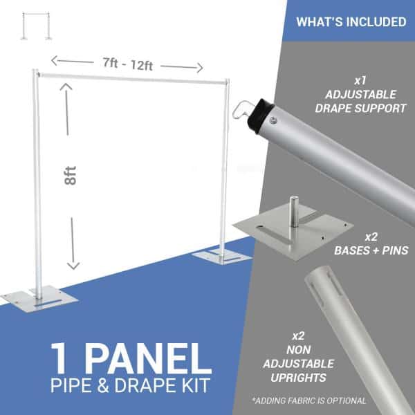 1-Panel Pipe and Drape Kit / Backdrop – 8ft Tall (Non-Adjustable – 1.5″ Break Apart Uprights) | Rental