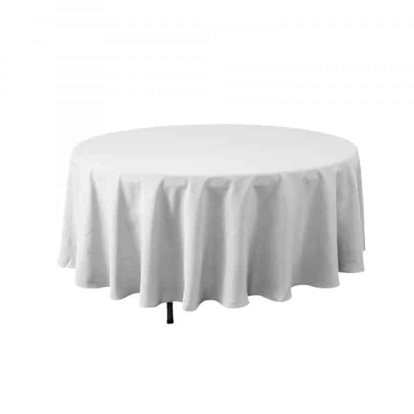 Decostar™ Economy Round Polyester Table Cover 120″ – White | Rental