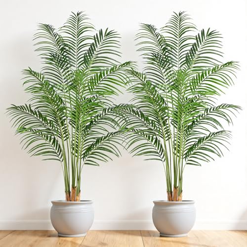 Keeplush Artificial Palm Tree 6ft Tall Fake Palm Tree Indoor Decor with 18 Trunks and Real Bark Design Faux Tropical Areca Palm Silk Floor Plant in Pot for Home Office Living Room | Rental