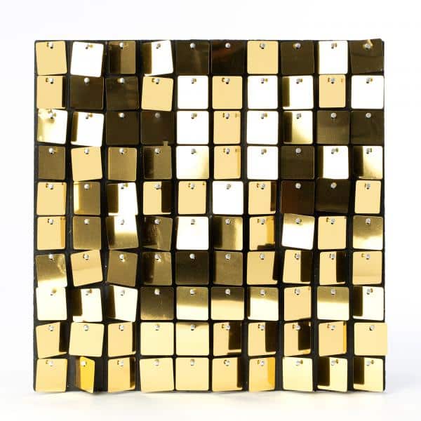 Decostar™ Shimmer Wall Panels w/ Black Backing & Square Sequins – 24 Tiles – Gold | Rental