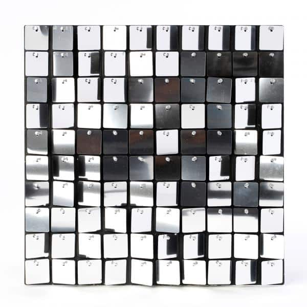 Decostar™ Shimmer Wall Panels w/ Black Backing & Square Sequins – 24 Tiles – Silver | Rental