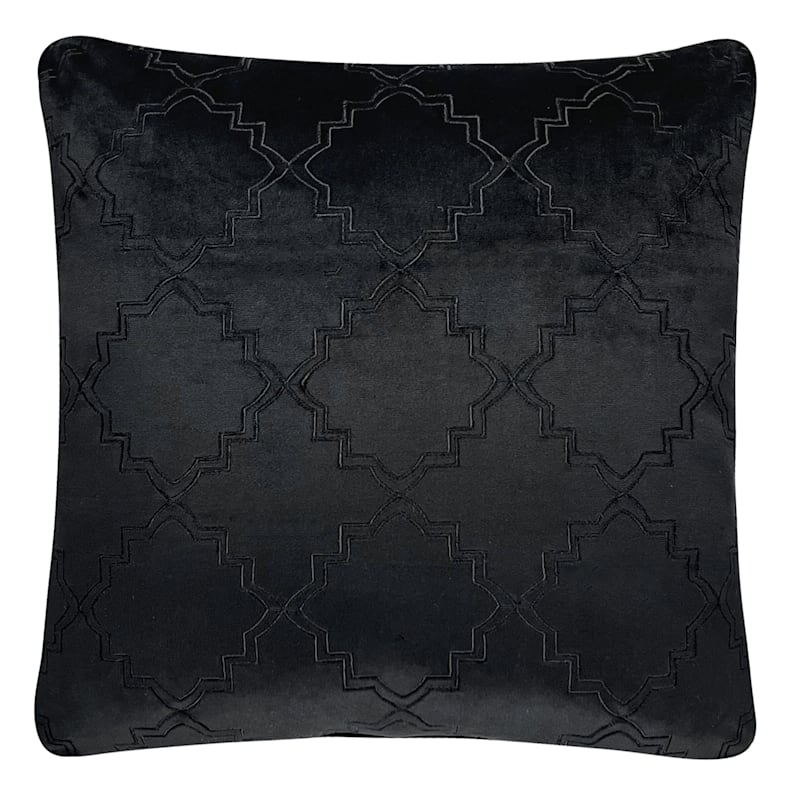 Black Geo Embossed Velvet Throw Pillow, 18″ | Rental Black Geo Embossed Velvet Throw Pillow, 18″ | Rental