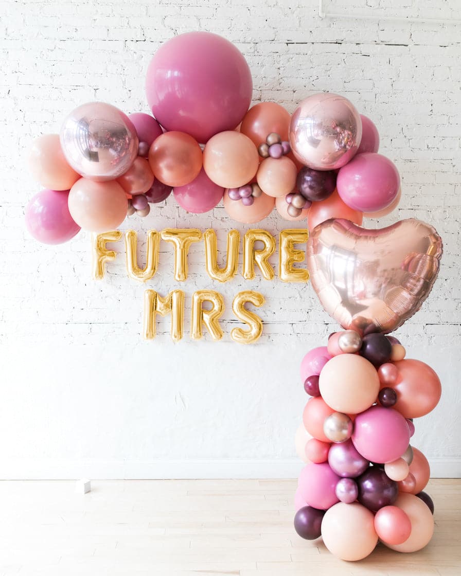 Berry Blush – Floating Balloon Arch, Foil letters & Balloon Column Set | Purchase