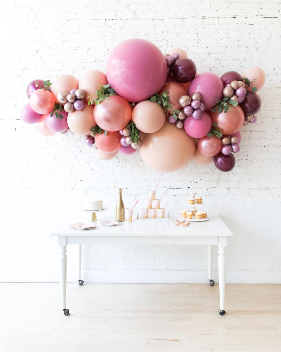 Berry Blush – Backdrop Balloon Garland Install Piece with Greenery/Pampas Grass | Purchase