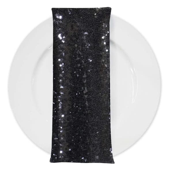 Glitz Sequins (w/ Poly Lining) Table Napkin in Black | Rental Glitz Sequins (w/ Poly Lining) Table Napkin in Black | Rental
