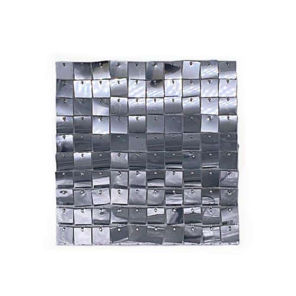 Easy Connect Shimmer Wall Panels w/ Transparent Grid Backing & Square Sequins – 12 Tiles – Silver | Rental
