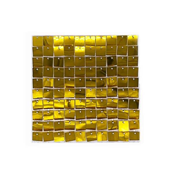 Easy Connect Shimmer Wall Panels w/ Transparent Grid Backing & Square Sequins – 12 Tiles – Gold | Rental