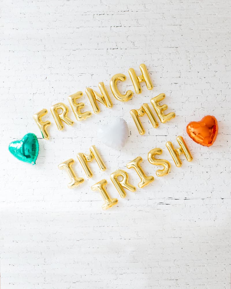 St. Patrick’s Day – 16in Gold FRENCH ME, IM IRISH Foil Letters and hearts Set | Purchase St. Patrick’s Day – 16in Gold FRENCH ME, IM IRISH Foil Letters and hearts Set | Purchase