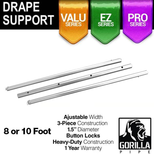 3 Piece Telescoping Drape Support Crossbar – adjustable 8’, 9’, 10’ (breaks apart in lengths of 49”) | Rental