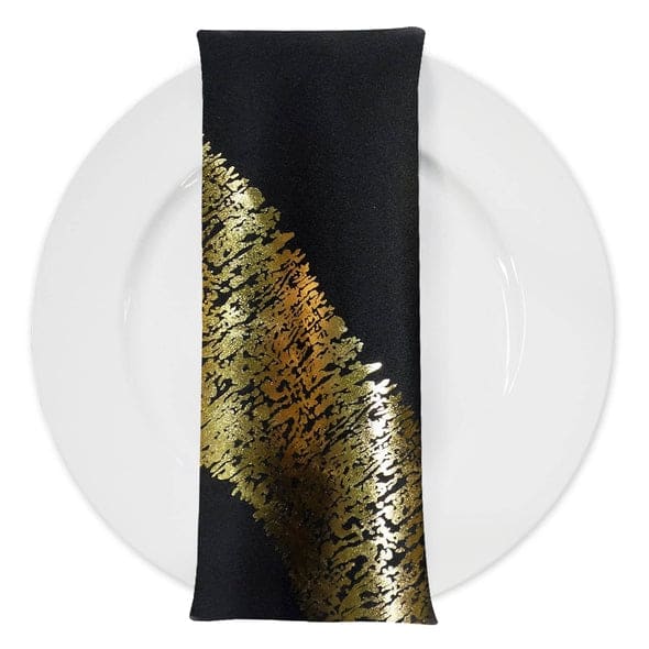 Stripe (Metallic Print) Table Napkin in Black and Gold | Rental Stripe (Metallic Print) Table Napkin in Black and Gold | Rental