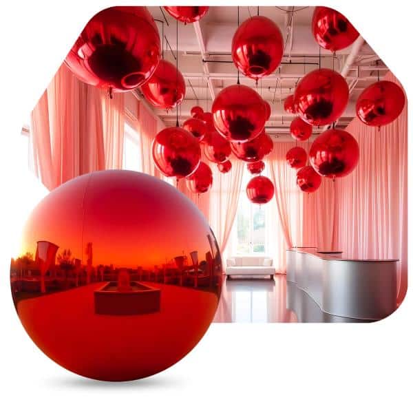 Red Giant Inflatable Mirror Ball Sphere – Maxorb™ Reflective Ceiling Event Decor – Commercial Installation Sizes | Rental