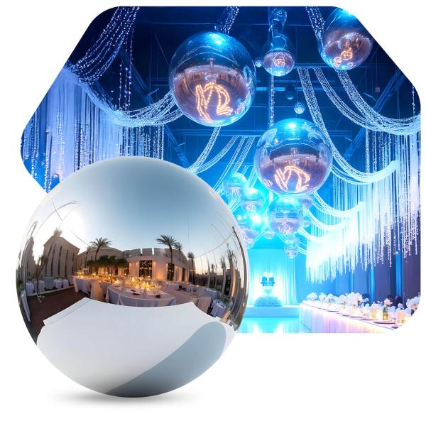 Silver Giant Inflatable Mirror Ball Sphere – Maxorb™ Reflective Ceiling Event Decor – Commercial Installation Sizes | Rental