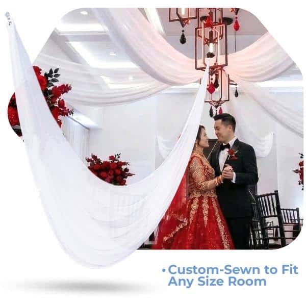 Single Piece – White Crushed Taffeta Prefabricated Ceiling Drape Panel – Choose Length and Drop! | Rental
