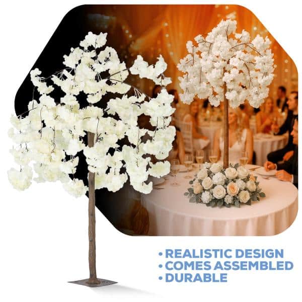 4.3ft Artificial Drooping Hydrangea Bloom Tabletop Centerpiece Tree — White | ModTree™ Collection | Rental
