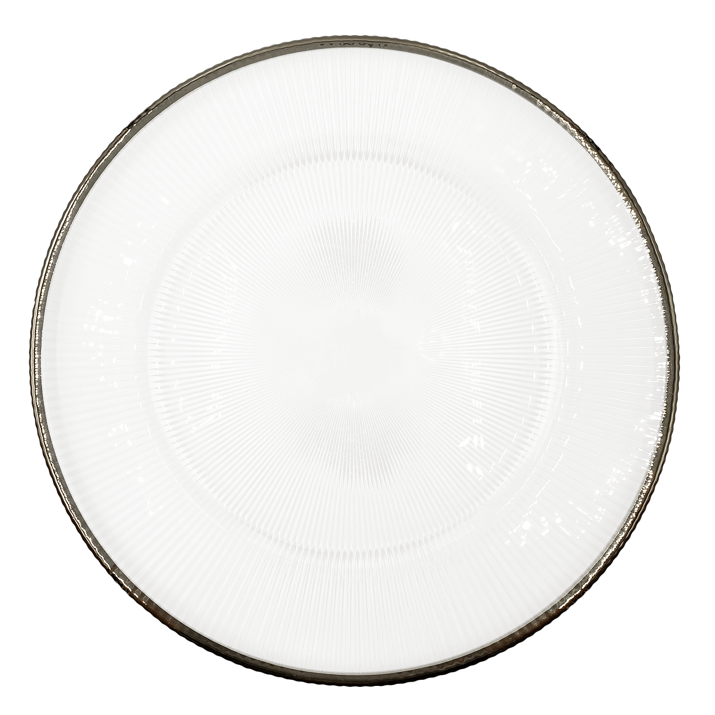 Ribbed Halo – Glass Charger Plate in Silver (Item # 0240) | Rental