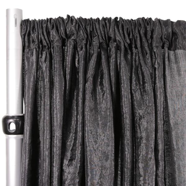 *FR* Extra Wide Crushed Taffeta “Tergalet” Drape Panel by Eastern Mills 9ft Wide w/ 4″ Sewn Rod Pocket – Black | Rental