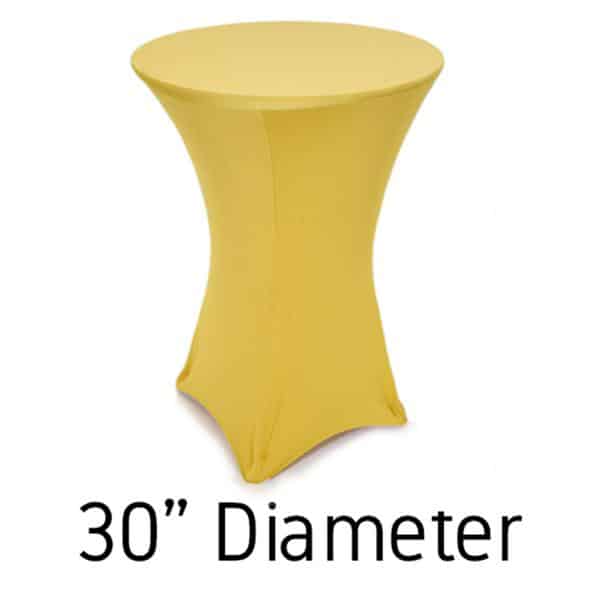 200 GSM Grade A Quality Spandex Hi-Boy Table Cover – Gold – Cocktail Table – 30″ Diameter | Rental