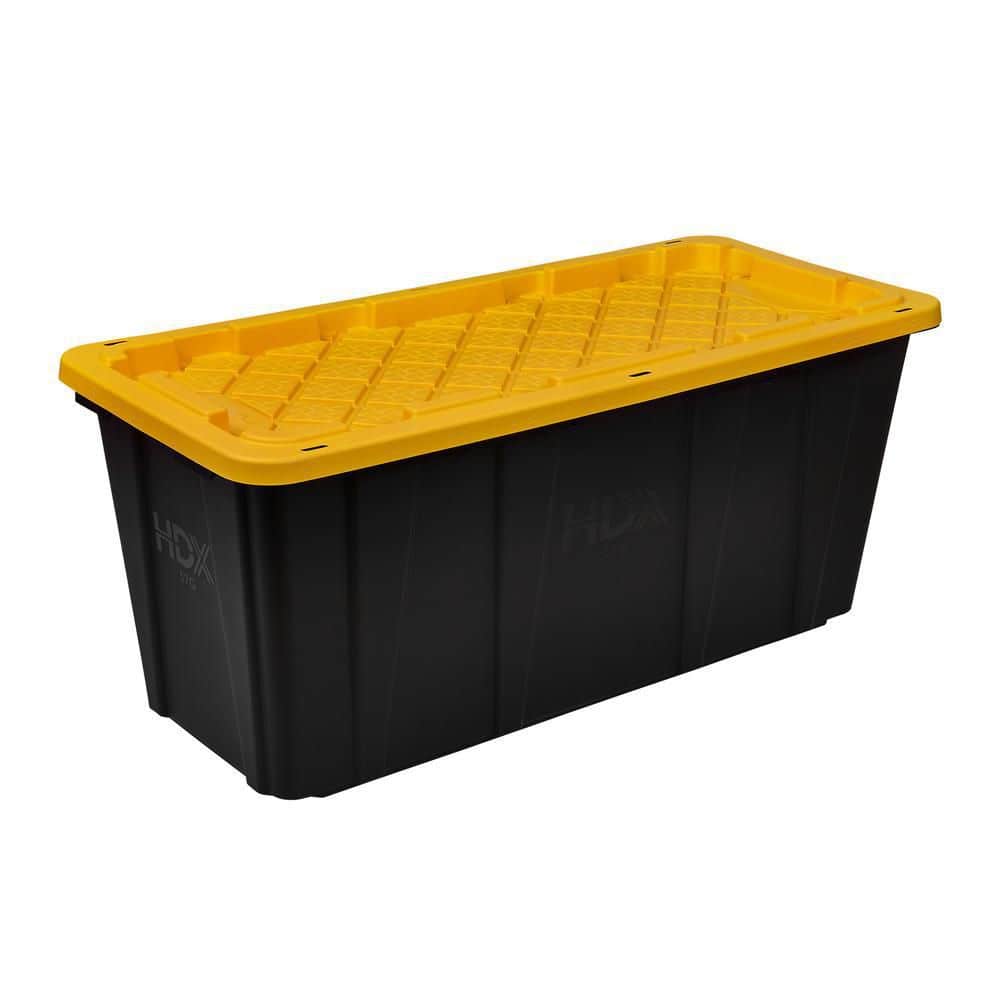 HDX — 57 Gal. Tough Storage Tote in Black with Yellow Lid | Rental