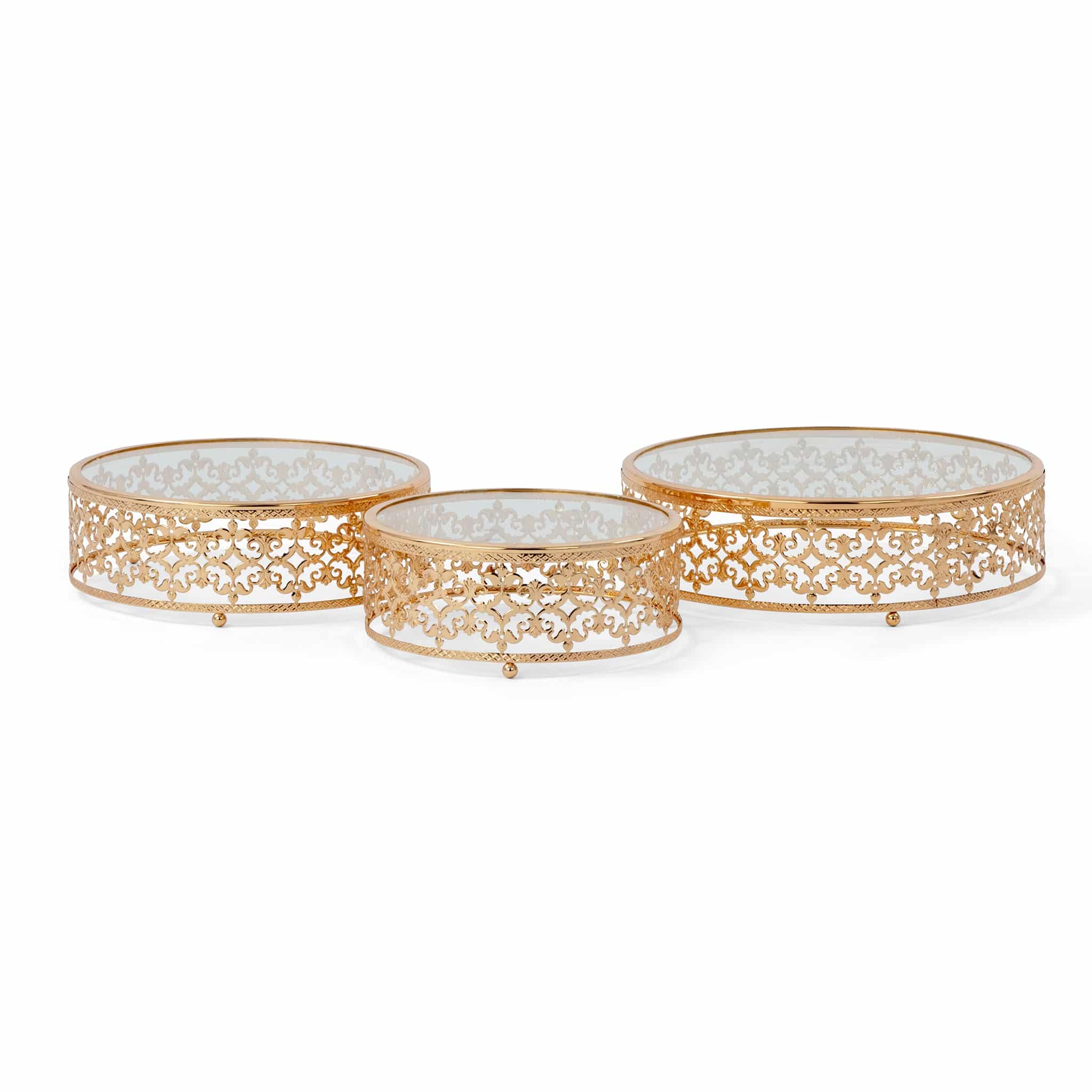 3 pc/set Luxe Round Cake Display Stands – Gold | Rental