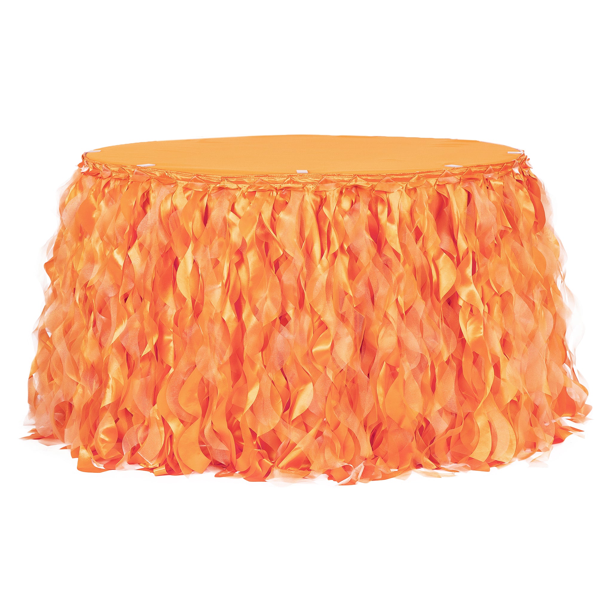 Curly Willow 14ft Table Skirt – Orange | Rental