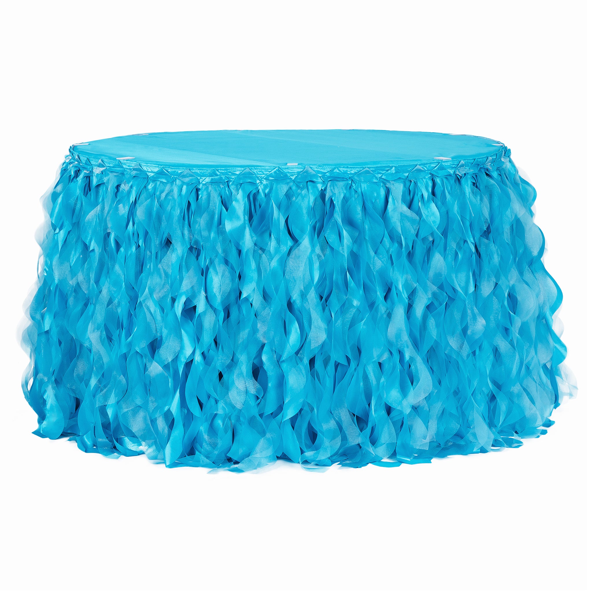 Curly Willow 17ft Table Skirt – Aqua Blue | Rental