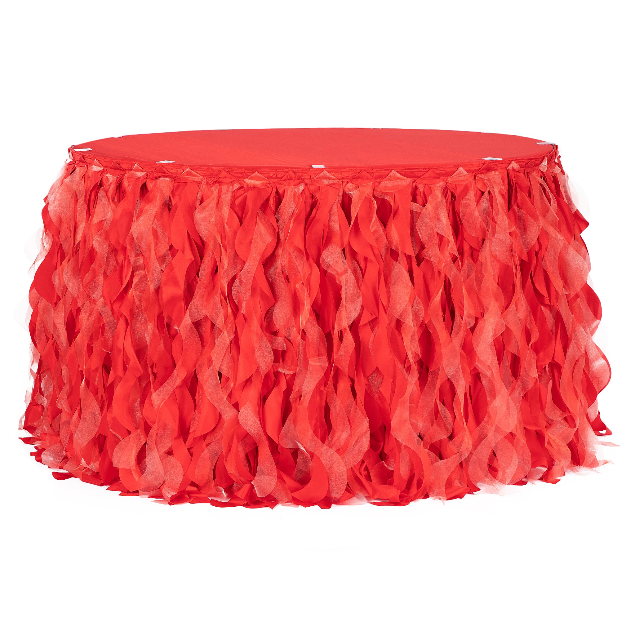 Curly Willow 14ft Table Skirt – Red | Rental