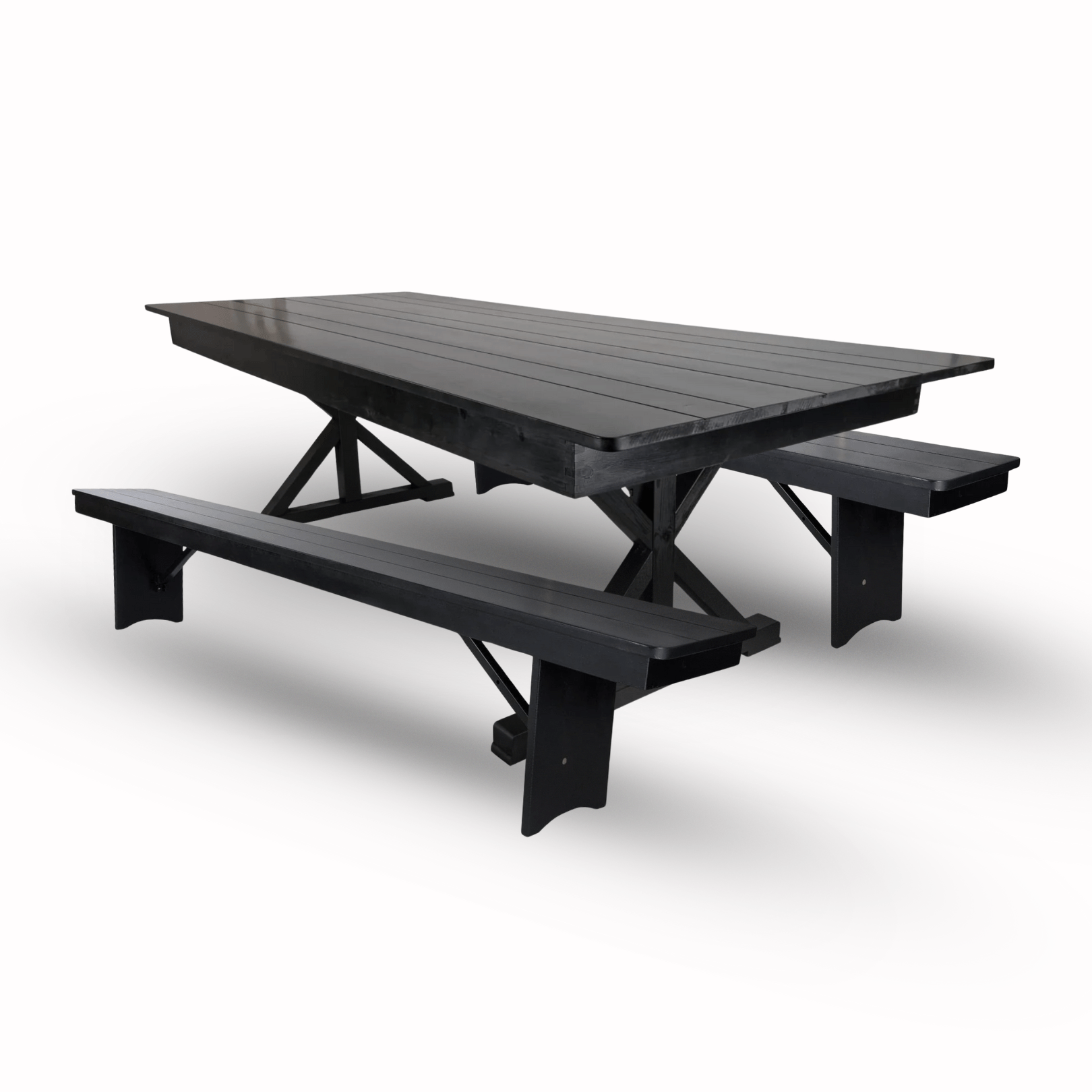 black x leg farm table dining set with 2 benches 2