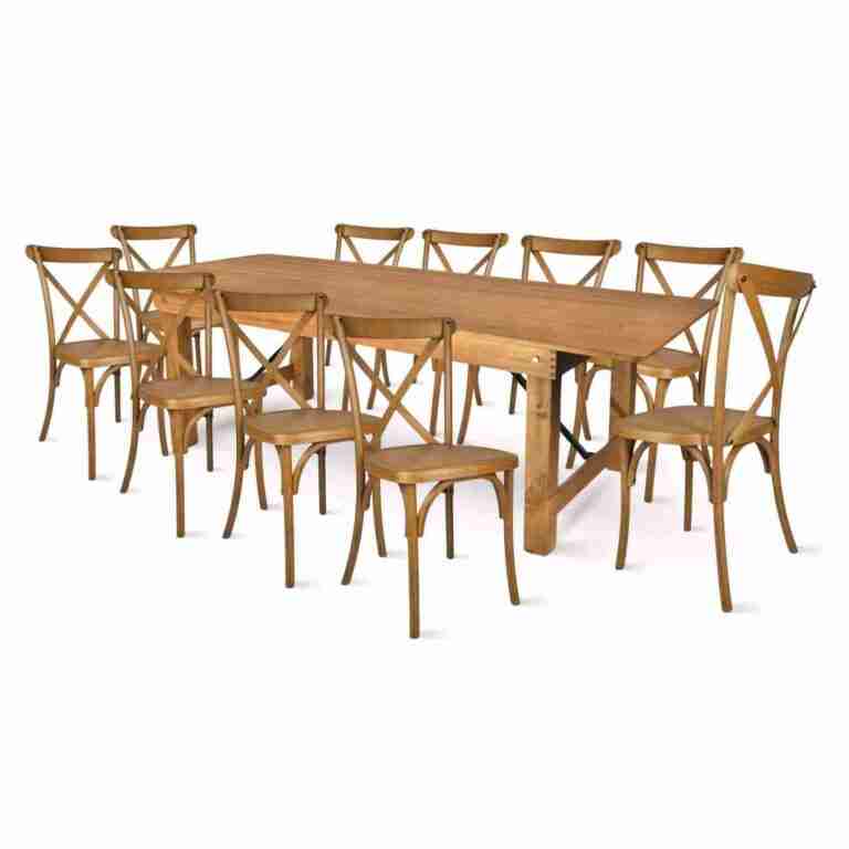 Chestnut Straight Leg Farm Table Dining Set with 10 Chairs | Rental Chestnut Straight Leg Farm Table Dining Set with 10 Chairs | Rental