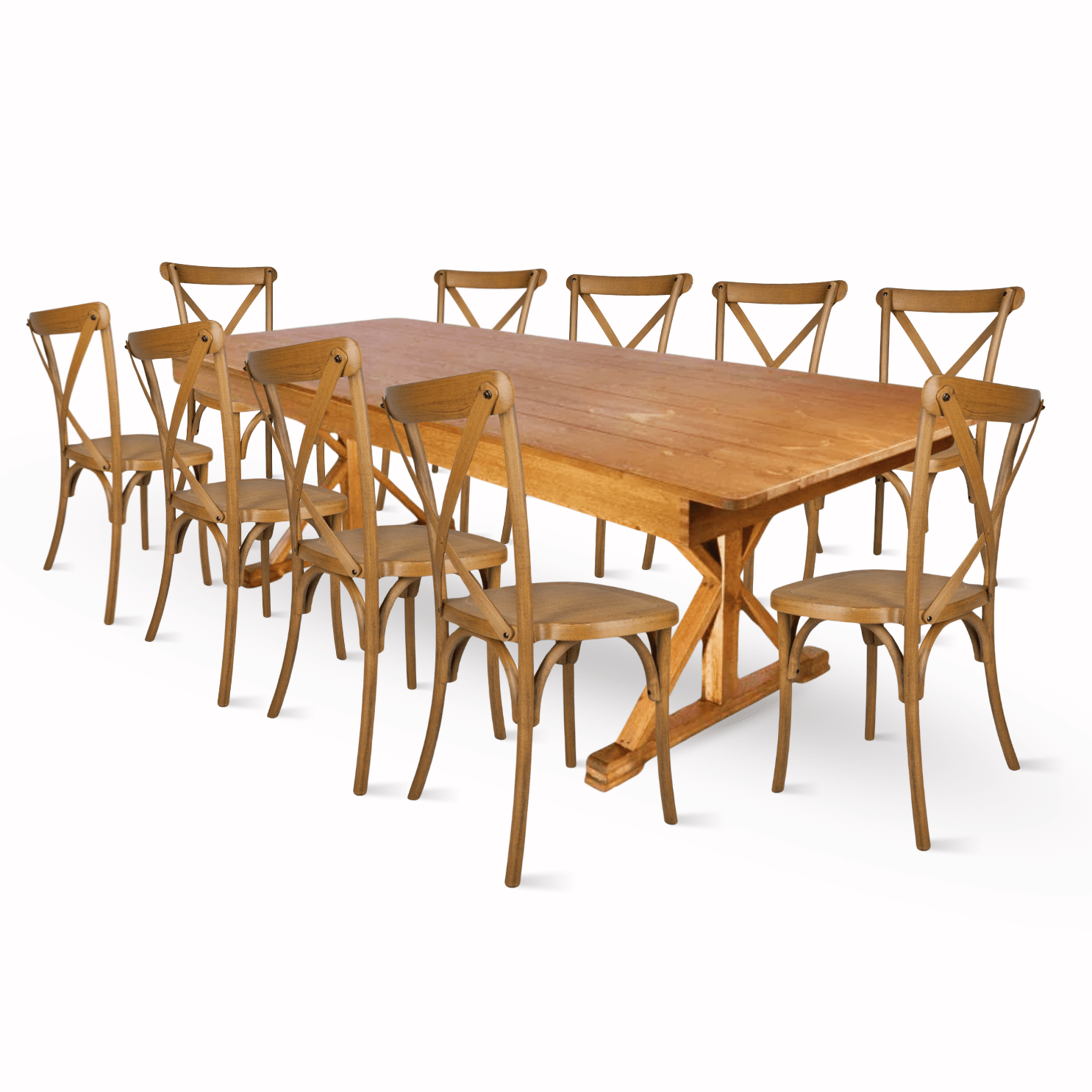 chestnut x leg farm table dining set with 10 chairs 2