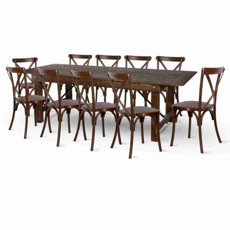 Fruitwood Straight Leg Farm Table Dining Set with 10 Chairs | Rental