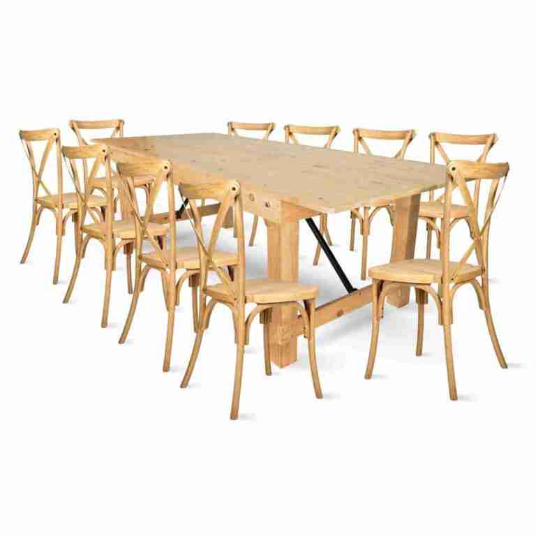Natural Straight Leg Farm Table Dining Set with 10 Chairs | Rental