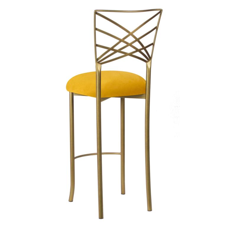 Gold Fanfare Barstool with Canary Suede Cushion – Chameleon Chair Collection | Rental