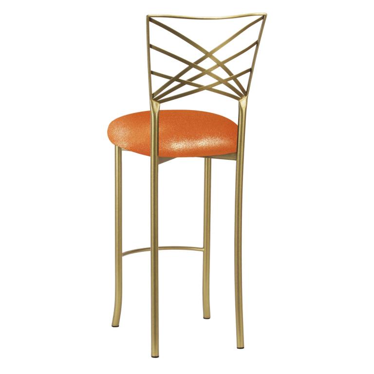 Gold Fanfare Barstool with Metallic Orange Stretch Knit Cushion – Chameleon Chair Collection | Rental