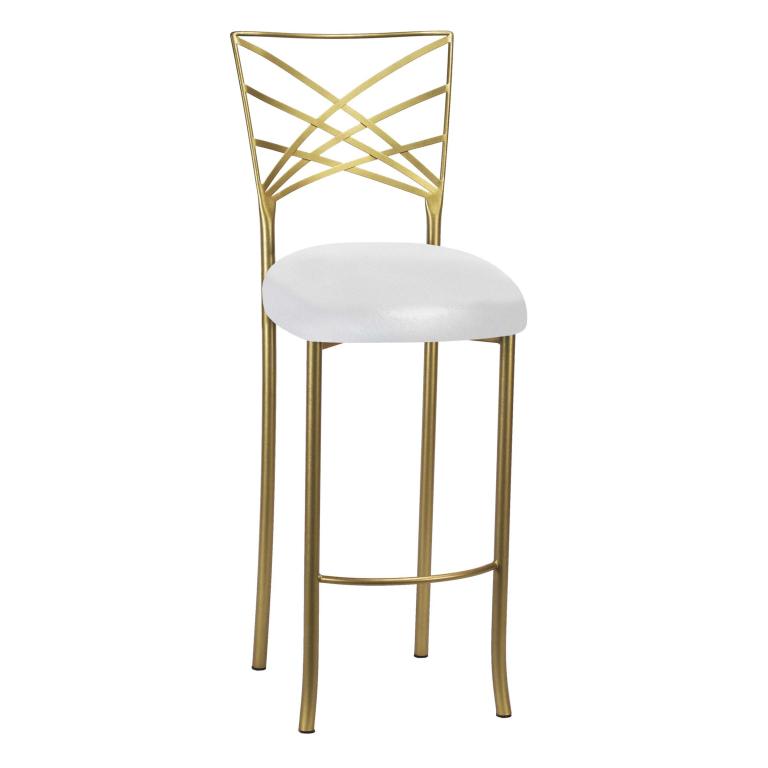 Gold Fanfare Barstool with Metallic White Stretch Knit Cushion – Chameleon Chair Collection | Rental