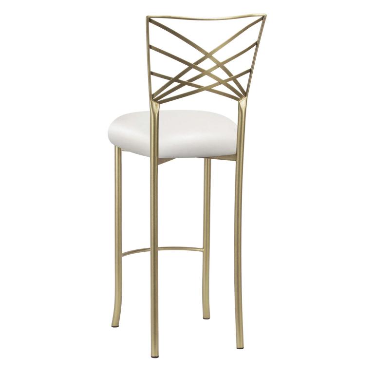 Gold Fanfare Barstool with White Leatherette Cushion – Chameleon Chair Collection | Rental