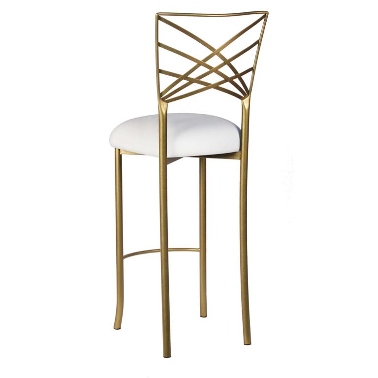 Gold Fanfare Barstool with White Suede Cushion – Chameleon Chair Collection | Rental