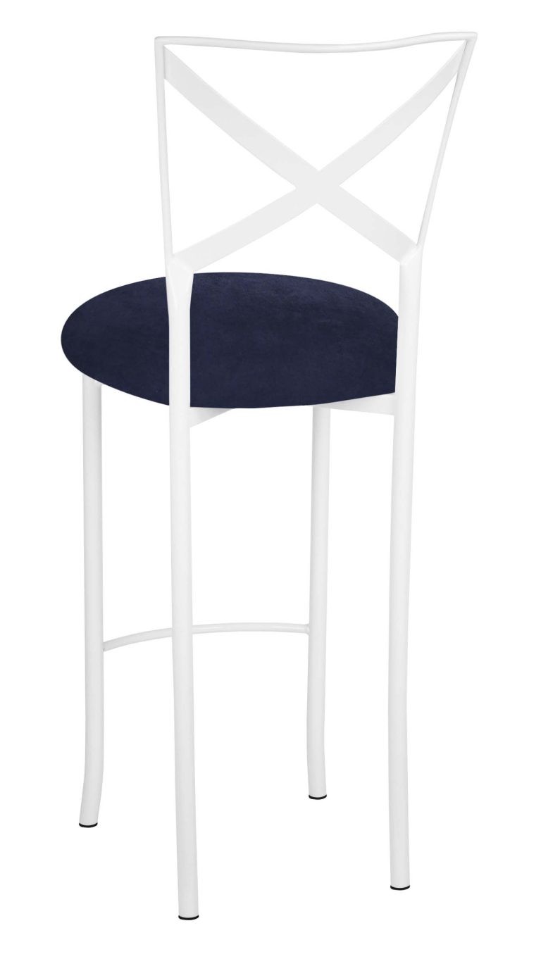 Simply X White Barstool with Navy Blue Suede Cushion – Chameleon Chair Collection | Rental