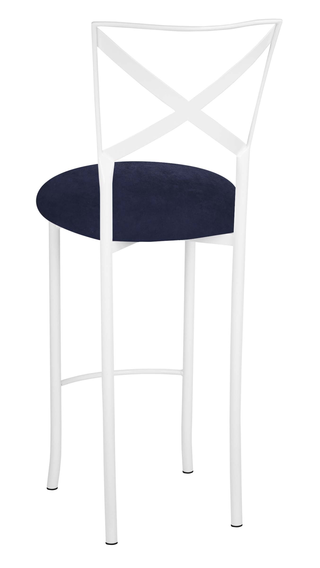 Simply X White Barstool with Navy Blue Suede Cushion Chameleon Chair Collection