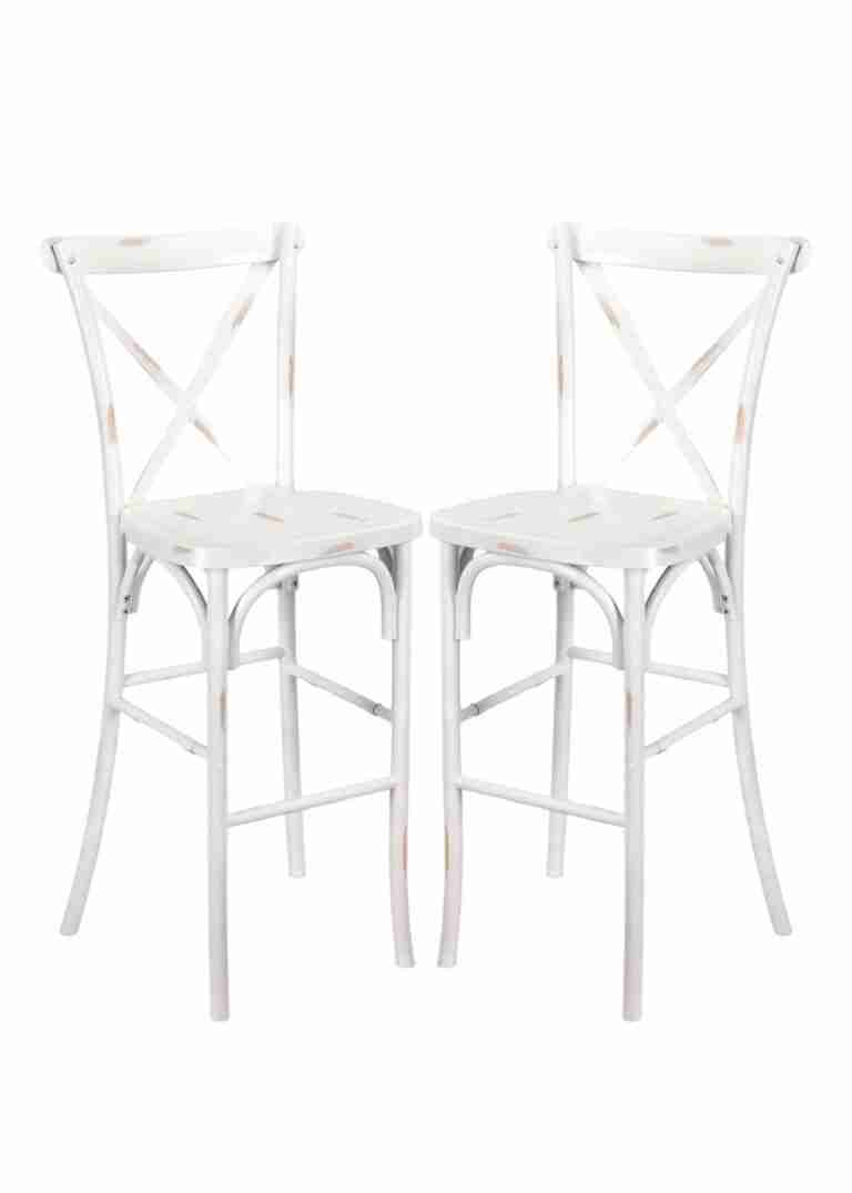 White Distressed Resin Steel Skeleton™ Cross Back Barstool – 2 Pack – Some Assembly Required | Rental White Distressed Resin Steel Skeleton™ Cross Back Barstool – 2 Pack – Some Assembly Required | Rental